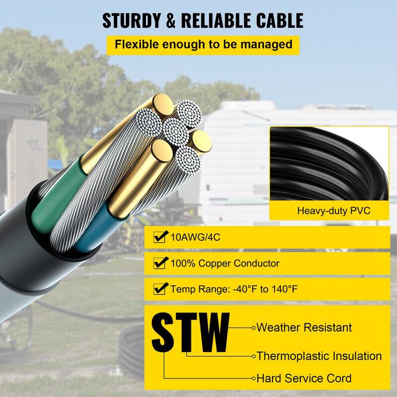 VEVOR Generator Power Cord 20 ft. 30 Amp RV Power Extension Cord 10AWG/4C SJTW NEMA L14-30 with Strap Locked Plug for RV Home - FDJYCX20FT30A0001V1
