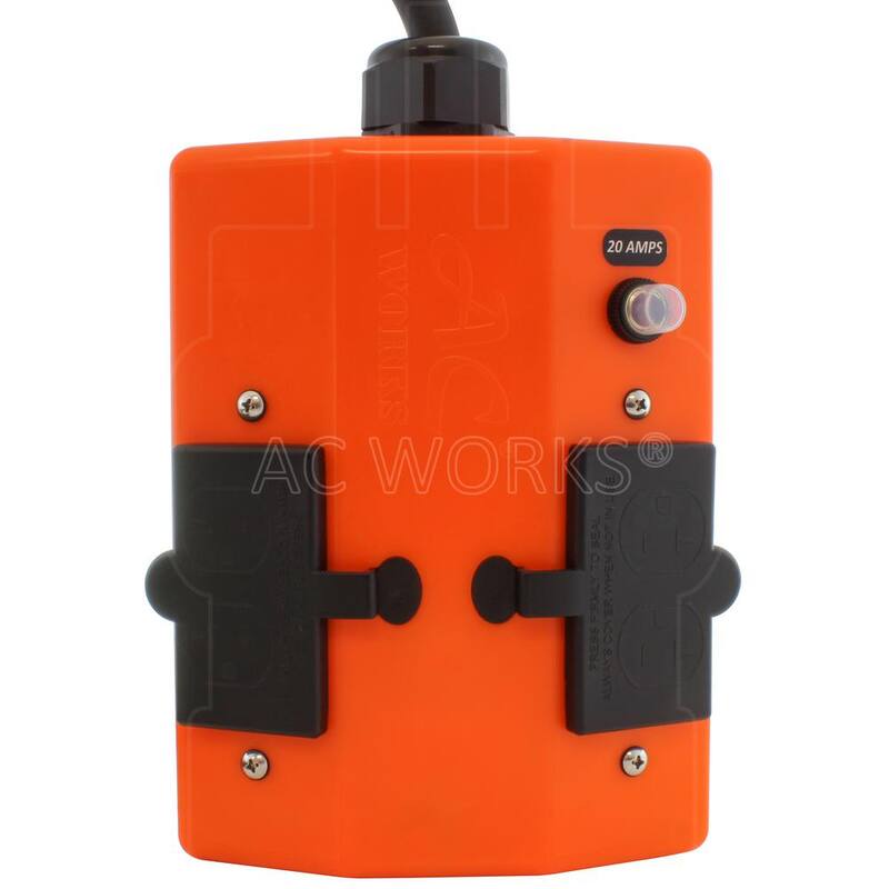 AC WORKS 1.5 ft. L5-20 20 Amp 3-Prong Locking Plug to PDU OUTLET BOX (GFCI and Breakers) with 4 Outlets - L520PDU-018