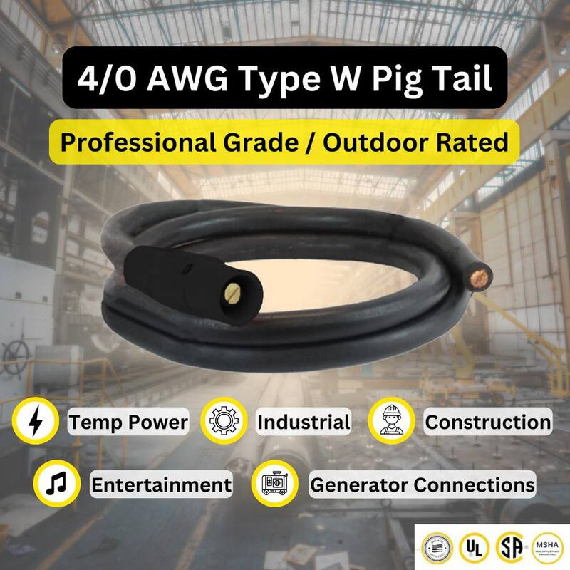POWER ASSEMBLIES 10 ft. 4/0 AWG Type W 400 Amp 600-Volt Black Series 16 Male Camlock to 1/2 in. Single Hole Lug Generator Extension Cord - PWA40TW16010MLE