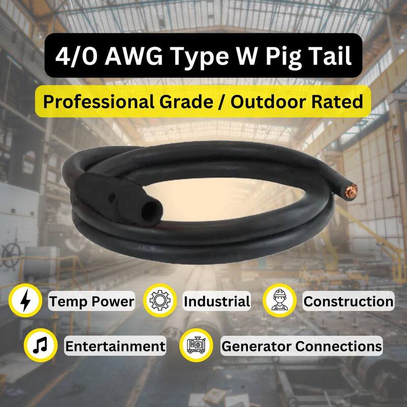 POWER ASSEMBLIES 10ft 4/0 AWG Type W 400 Amp 600V Black Series 16 Female Camlock to 1/2in Single Hole Lug Generator Extension Cord - PWA40TW16010FLE