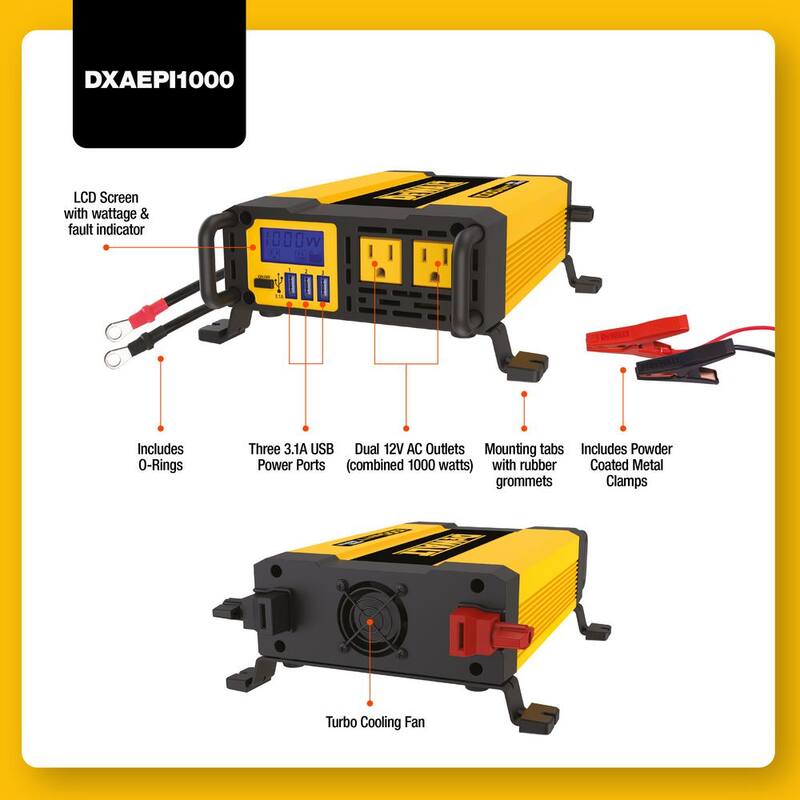DEWALT 1000-Watt Portable Car Power Inverter with Triple USB Ports - DXAEPI1000