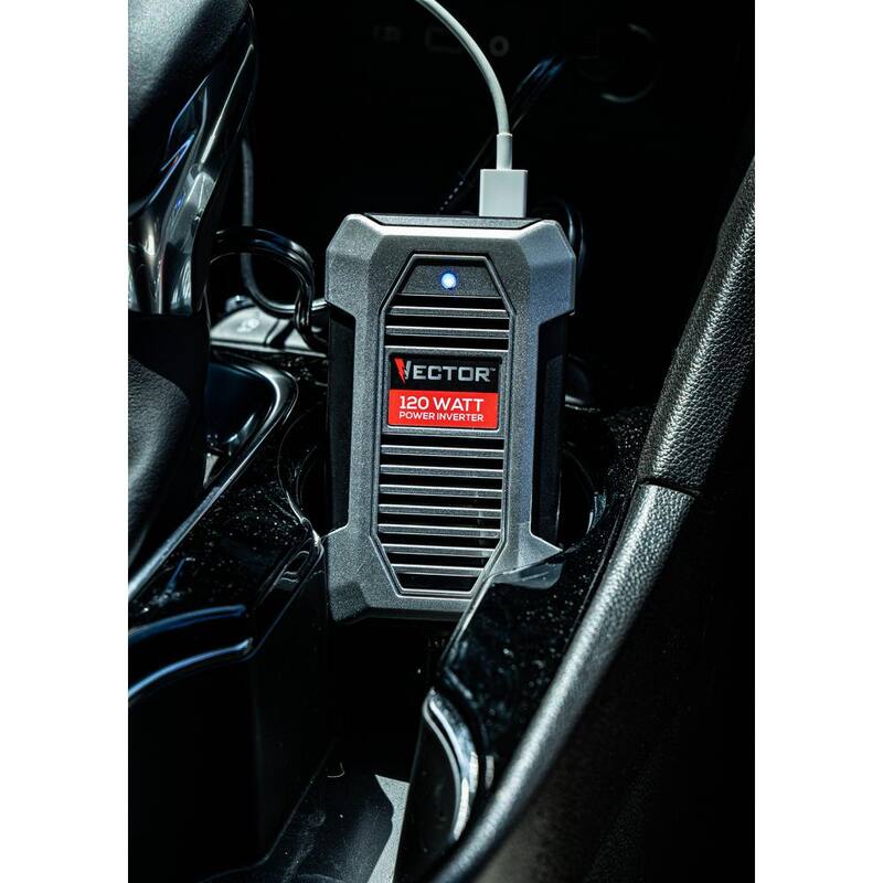 VECTOR 120 Watt Power Inverter, 12V DC, 120V AC, Dual USB Charging Ports - PI120SV