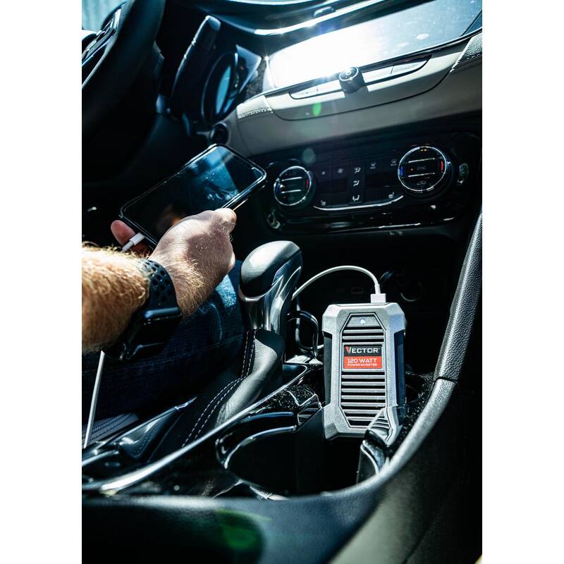 VECTOR 120 Watt Power Inverter, 12V DC, 120V AC, Dual USB Charging Ports - PI120SV