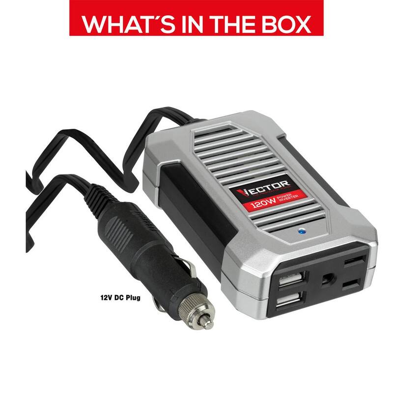 VECTOR 120 Watt Power Inverter, 12V DC, 120V AC, Dual USB Charging Ports - PI120SV