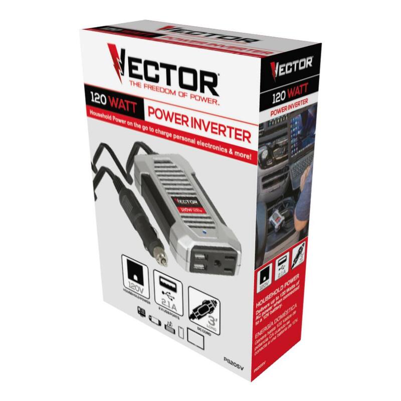 VECTOR 120 Watt Power Inverter, 12V DC, 120V AC, Dual USB Charging Ports - PI120SV