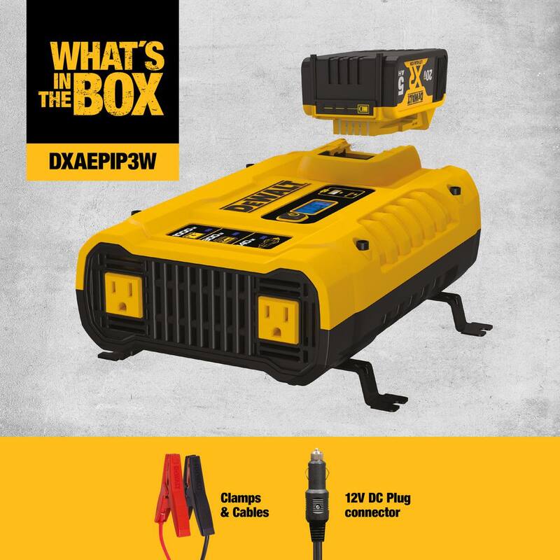DEWALT 3-Way 1000-Watt Power Inverter Compatible with 20-Volt XR 5 AH Lithium-Ion Battery (Not Included) - DXAEPIP3W