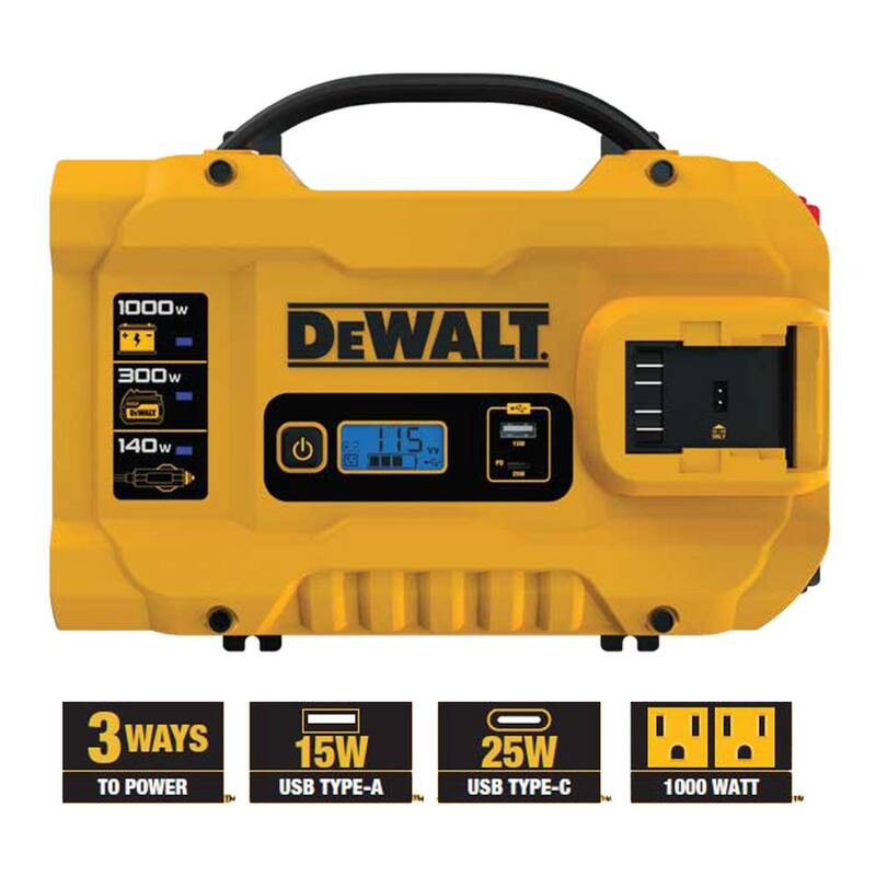 DEWALT 3-Way 1000-Watt Power Inverter Compatible with 20-Volt XR 5 AH Lithium-Ion Battery (Not Included) - DXAEPIP3W