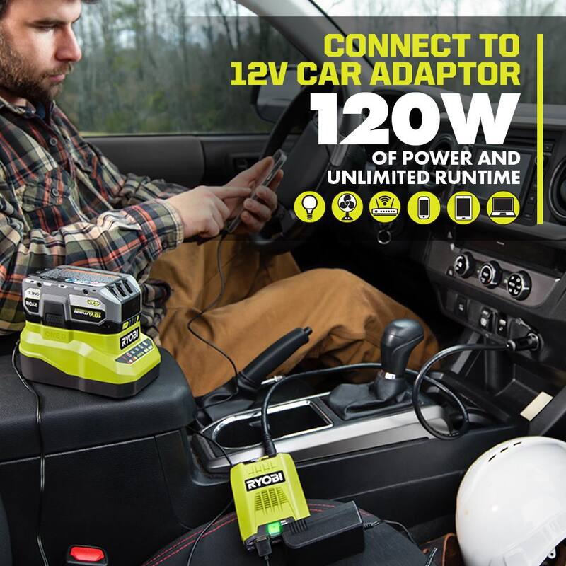 RYOBI ONE+ 18V 120-Watt 12V Automotive Power Inverter with Dual USB Ports - RYi120A