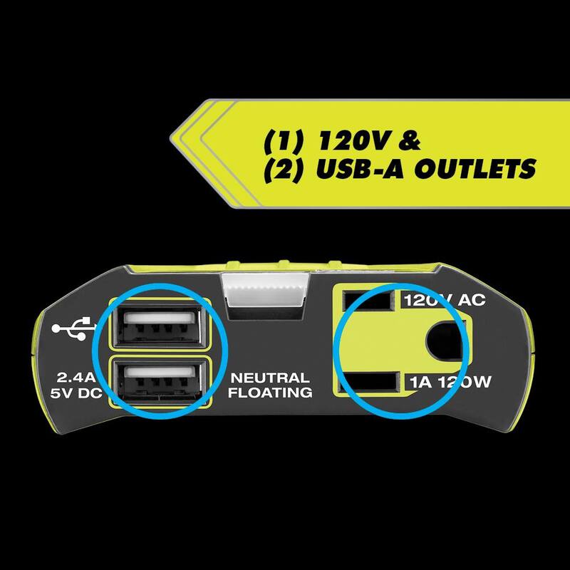 RYOBI ONE+ 18V 120-Watt 12V Automotive Power Inverter with Dual USB Ports - RYi120A