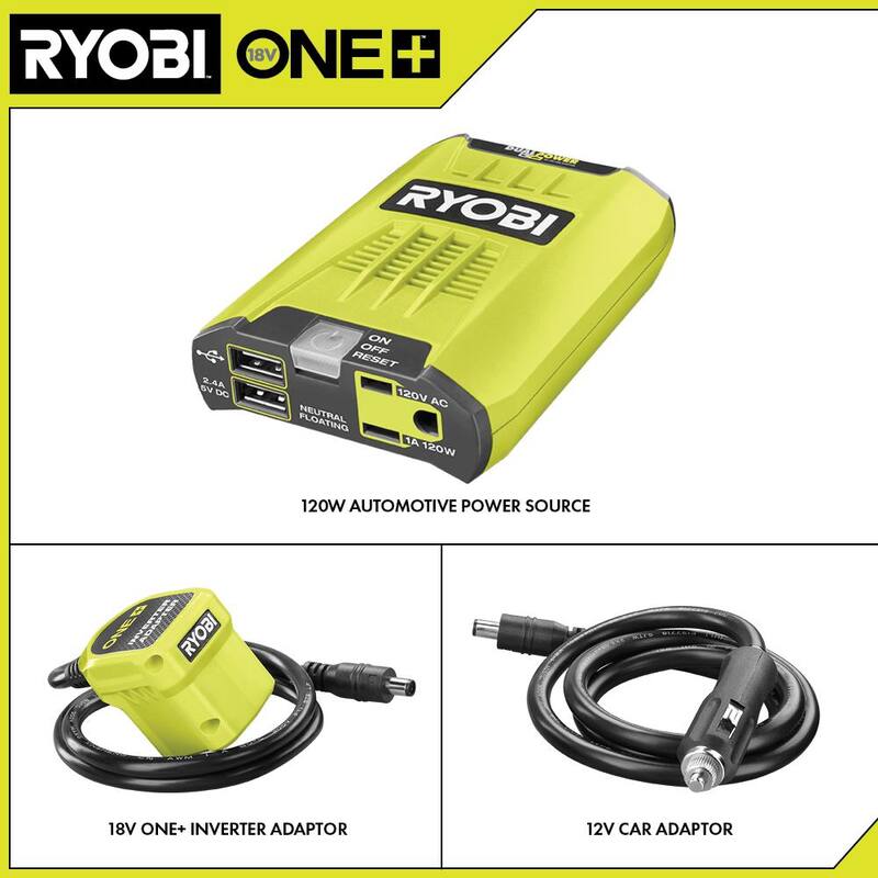 RYOBI ONE+ 18V 120-Watt 12V Automotive Power Inverter with Dual USB Ports - RYi120A