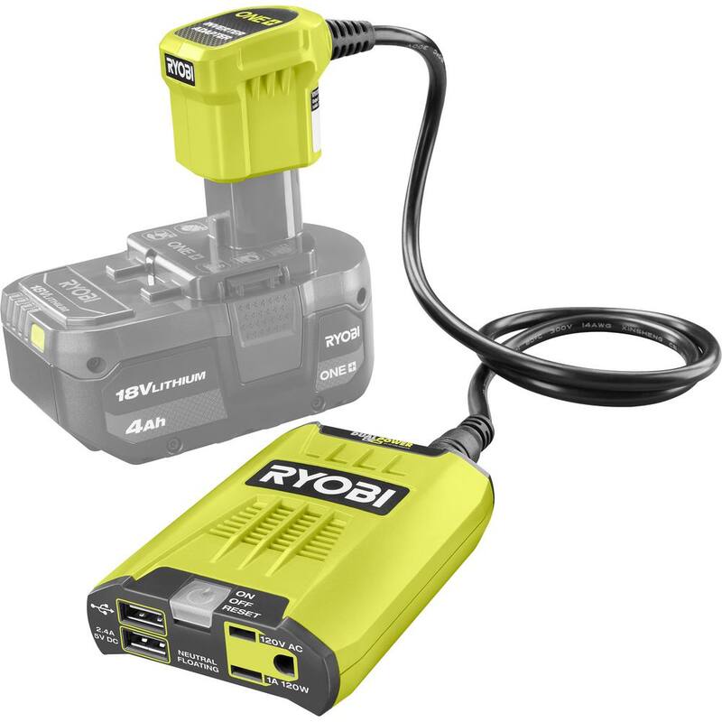 RYOBI ONE+ 18V 120-Watt 12V Automotive Power Inverter with Dual USB Ports - RYi120A