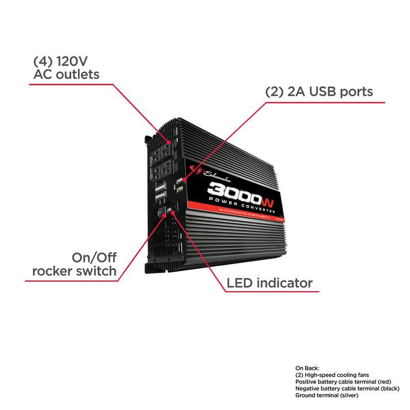 Schumacher Electric 3000 Watt 12 Volt Battery Power To 120 Volt AC Power Converter - PC-3000