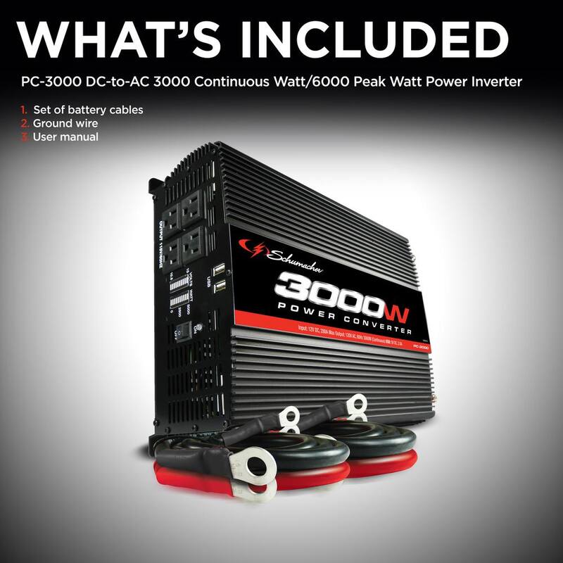 Schumacher Electric 3000 Watt 12 Volt Battery Power To 120 Volt AC Power Converter - PC-3000