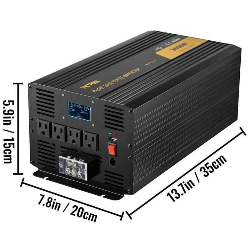 VEVOR Pure Sine Wave Power Inverter 3500-Watt Car Inverter DC 12-Volt to AC 120-Volt with USB Port LCD Display Remote Control - CZXNBQDMKWKDD5F35V9