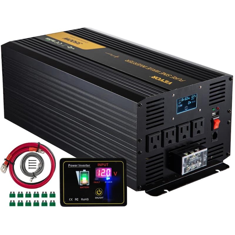 VEVOR Pure Sine Wave Power Inverter 3500-Watt Car Inverter DC 12-Volt to AC 120-Volt with USB Port LCD Display Remote Control - CZXNBQDMKWKDD5F35V9
