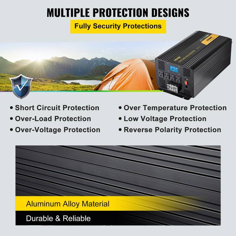 VEVOR Pure Sine Wave Power Inverter 3500-Watt Car Inverter DC 12-Volt to AC 120-Volt with USB Port LCD Display Remote Control - CZXNBQDMKWKDD5F35V9