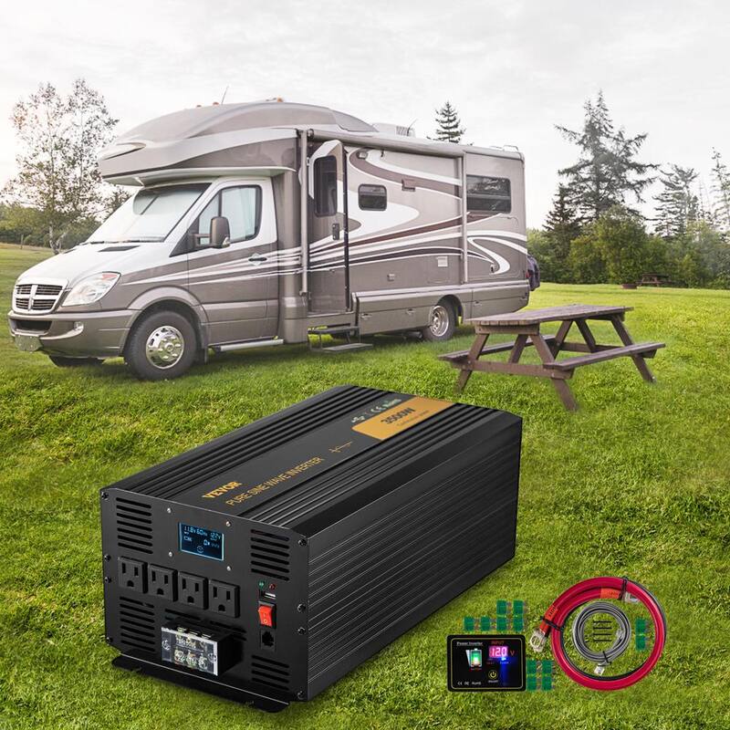VEVOR Pure Sine Wave Power Inverter 3500-Watt Car Inverter DC 12-Volt to AC 120-Volt with USB Port LCD Display Remote Control - CZXNBQDMKWKDD5F35V9
