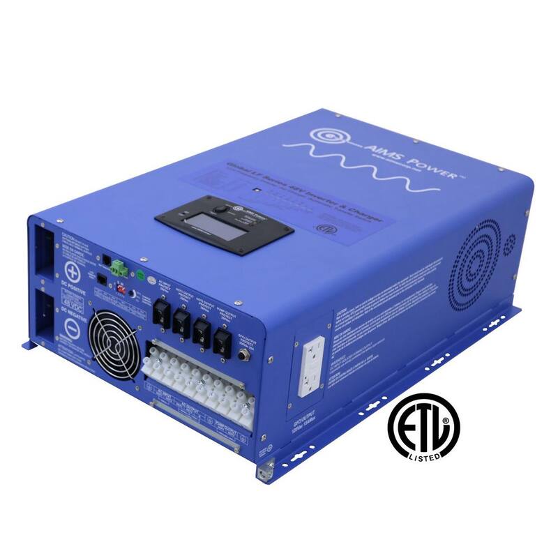 AIMS POWER 12,000-Watt Pure Sine Inverter Charger 48-Volt DC to 120-Volt/240-Volt AC Split Phase Output ETL Listed UL 1741 - PICOGLF120W48V240VS