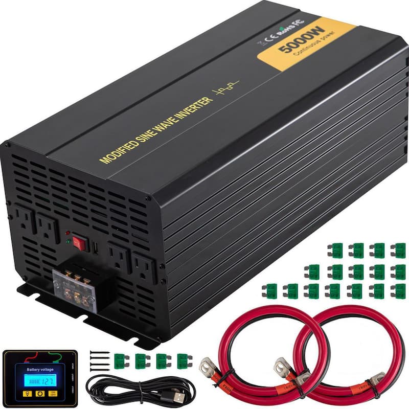 VEVOR Car Power Converter 5000-Watt Modified Sine Wave Inverter DC12-Volt to AC120-Volt with LCD Remote Controller AC Outlets - ZXNB5KW12-120NSRIV9
