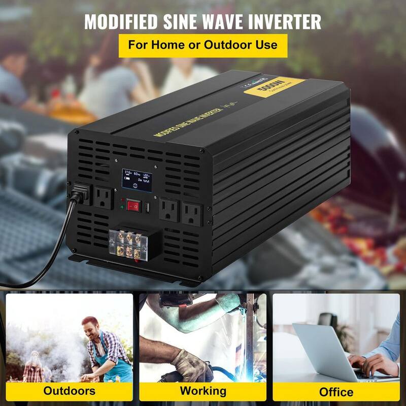 VEVOR Car Power Converter 5000-Watt Modified Sine Wave Inverter DC12-Volt to AC120-Volt with LCD Remote Controller AC Outlets - ZXNB5KW12-120NSRIV9