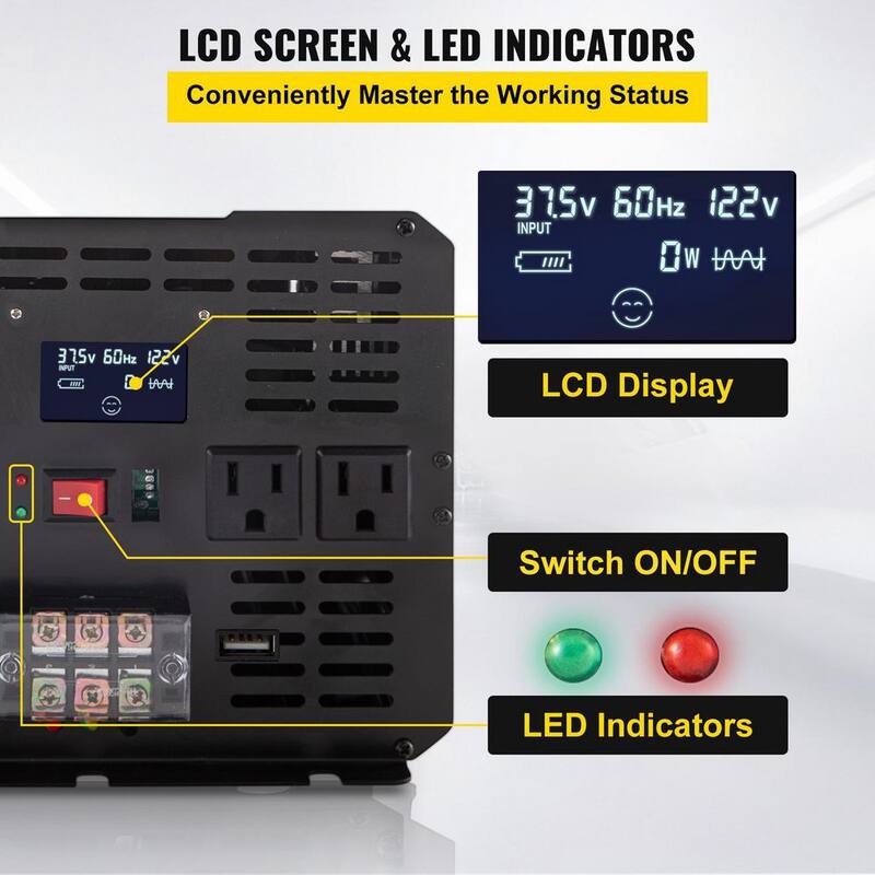 VEVOR Car Power Converter 5000-Watt Modified Sine Wave Inverter DC12-Volt to AC120-Volt with LCD Remote Controller AC Outlets - ZXNB5KW12-120NSRIV9