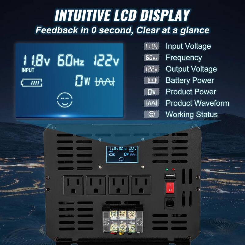 VEVOR 5000-Watt DC 12V to AC 120V Pure Sine Wave Inverter Car Converter w/ LCD Display USB Port Remote Controller for Car RV - CZXNBQDMKWKDDWIZZV9