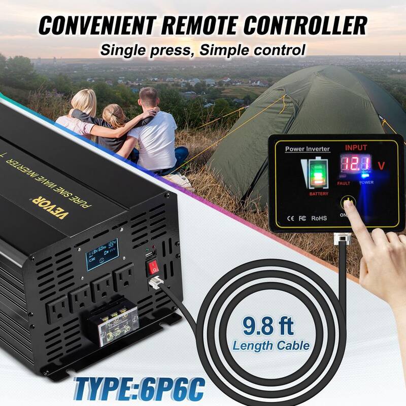 VEVOR 5000-Watt DC 12V to AC 120V Pure Sine Wave Inverter Car Converter w/ LCD Display USB Port Remote Controller for Car RV - CZXNBQDMKWKDDWIZZV9