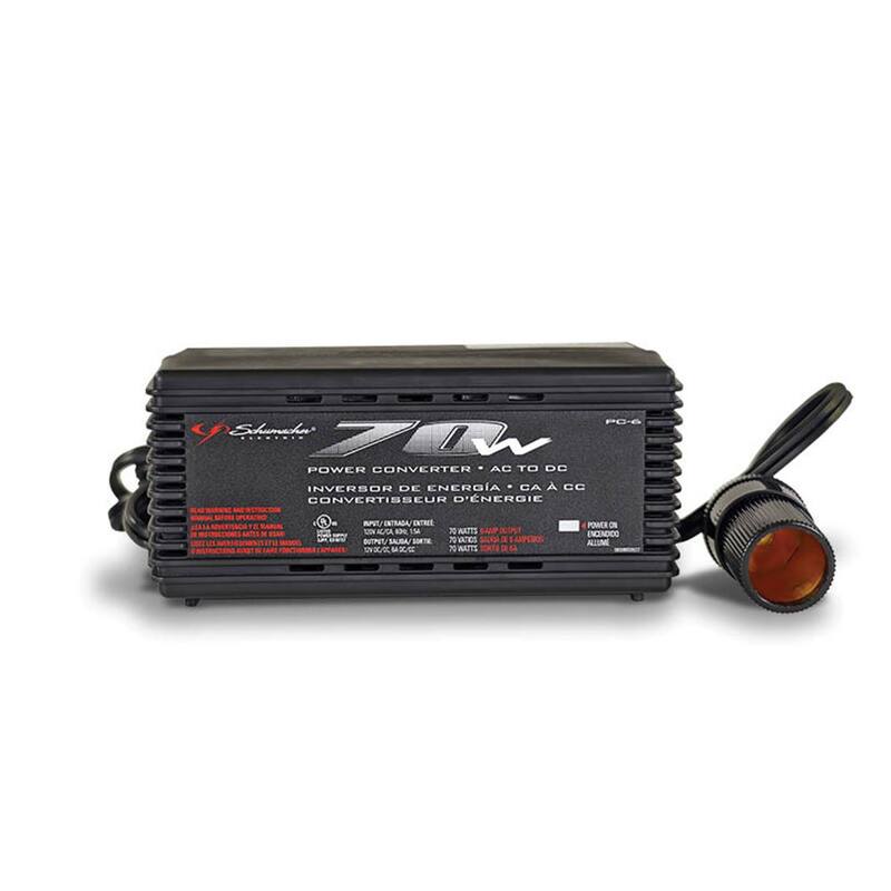 Schumacher Electric 70 Continuous Watt/140 Peak Watt AC-to-DC Power Inverter with 12-Volt DC Port, LED Indicator - PC-6