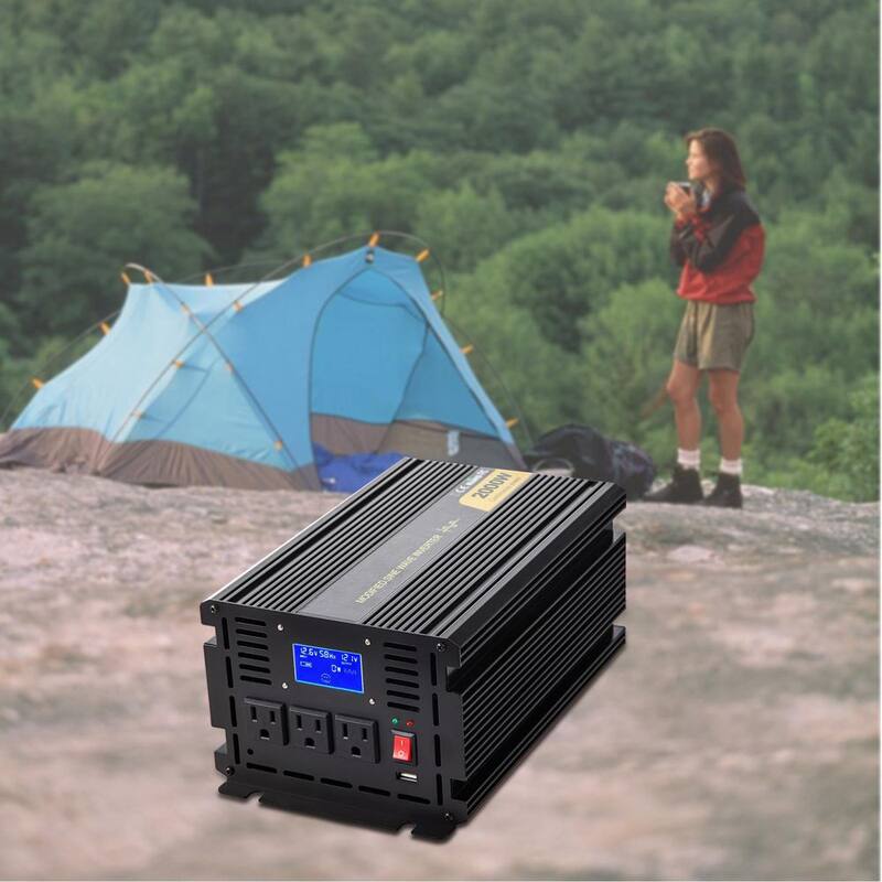 VEVOR Car Power Converter 2000-Watt Modified Sine Wave Inverter DC 12-Volt to AC 120-Volt with LCD Display Remote Controller - ZNB2KW-12-1200I8XV9