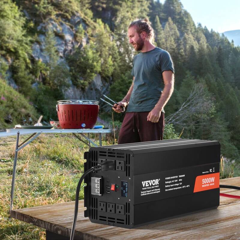 VEVOR Modified Sine Wave Inverter 5000-Watt Power with 6 AC Outlets 2 USB Port 1 Type-C Port LCD Display - XZXNBQ5000WXZA35WV1-0730