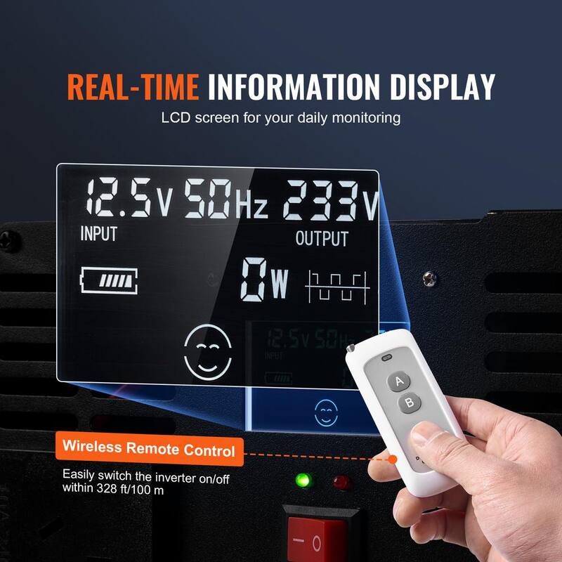 VEVOR Modified Sine Wave Inverter 5000-Watt Power with 6 AC Outlets 2 USB Port 1 Type-C Port LCD Display - XZXNBQ5000WXZA35WV1-0730