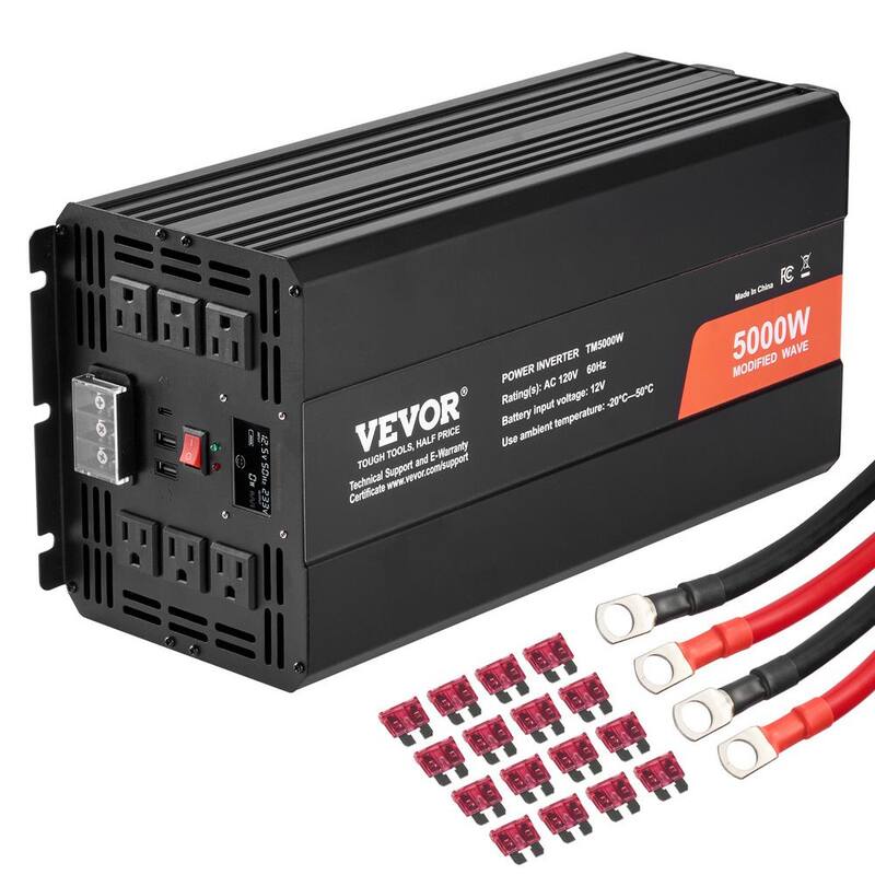 VEVOR Modified Sine Wave Inverter 5000-Watt Power with 6 AC Outlets 2 USB Port 1 Type-C Port LCD Display - XZXNBQ5000WXZA35WV1-0730