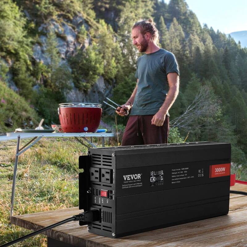 VEVOR Modified Sine Wave Inverter, 3000Watt LCD Display, 3 AC Outlets 2 USB Port 1 Type-C Port 10 Spare Fuses - XZXNBQ3000WX61GMMV1-0730