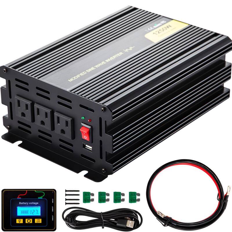 VEVOR 1250- Watt Car Power Converter Modified Sine Wave Inverter with LCD Remote Controller LED Indicator AC Outlets Invert - ZX1250-12-120E0OCV9