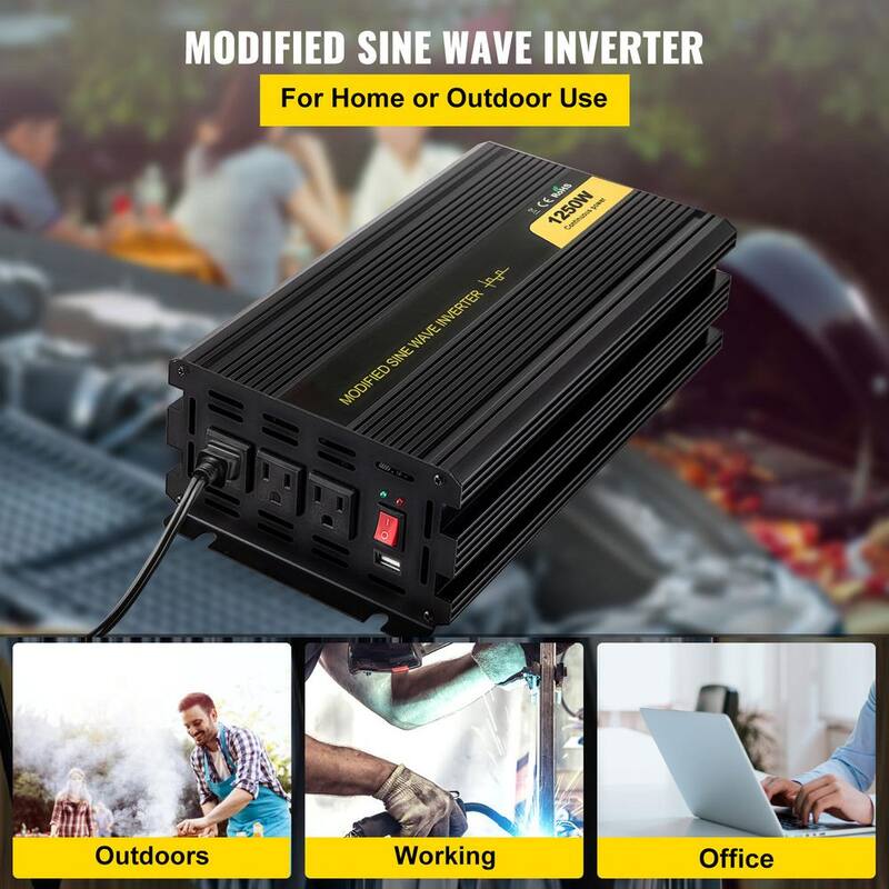 VEVOR 1250- Watt Car Power Converter Modified Sine Wave Inverter with LCD Remote Controller LED Indicator AC Outlets Invert - ZX1250-12-120E0OCV9