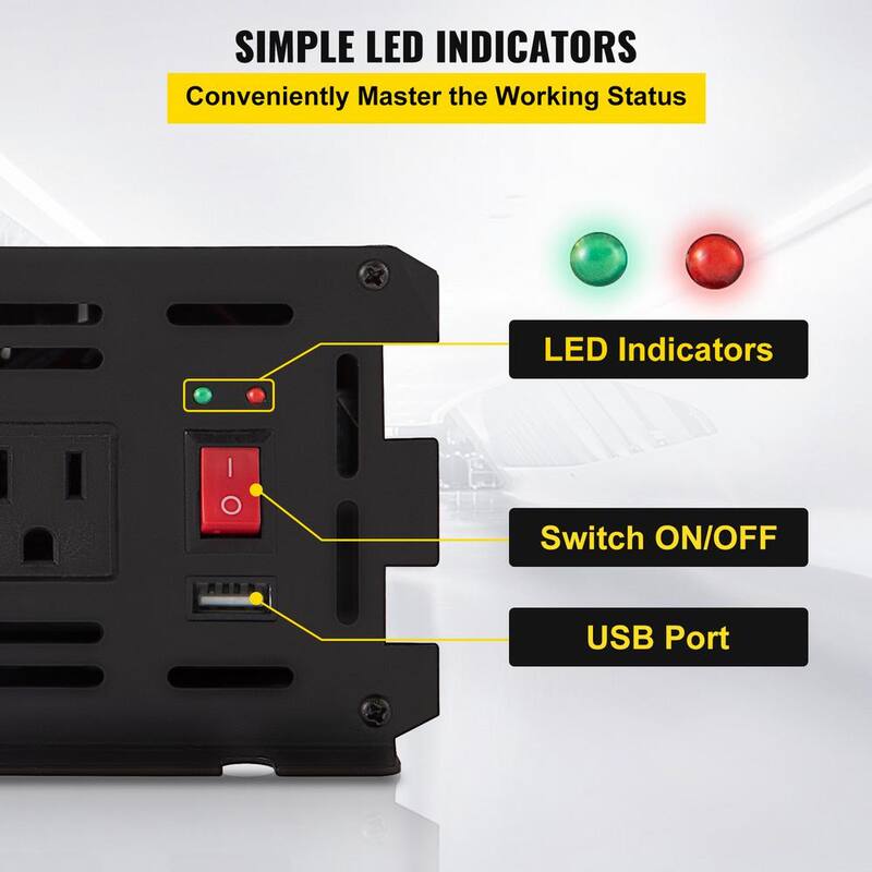 VEVOR 1250- Watt Car Power Converter Modified Sine Wave Inverter with LCD Remote Controller LED Indicator AC Outlets Invert - ZX1250-12-120E0OCV9