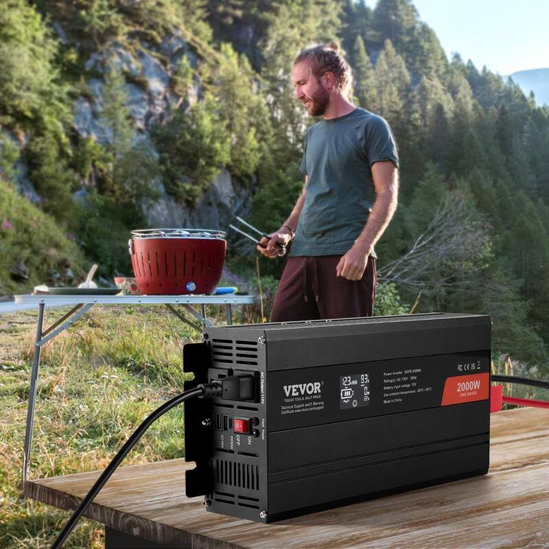 VEVOR Pure Sine Wave Inverter 2000-Watt DC 12-Volt to AC 120-Volt Power with 2 AC Outlets 2 USB Port 1 Type-C Port LCD Display - CZXNBQ2000WCCZFLRV1-0730