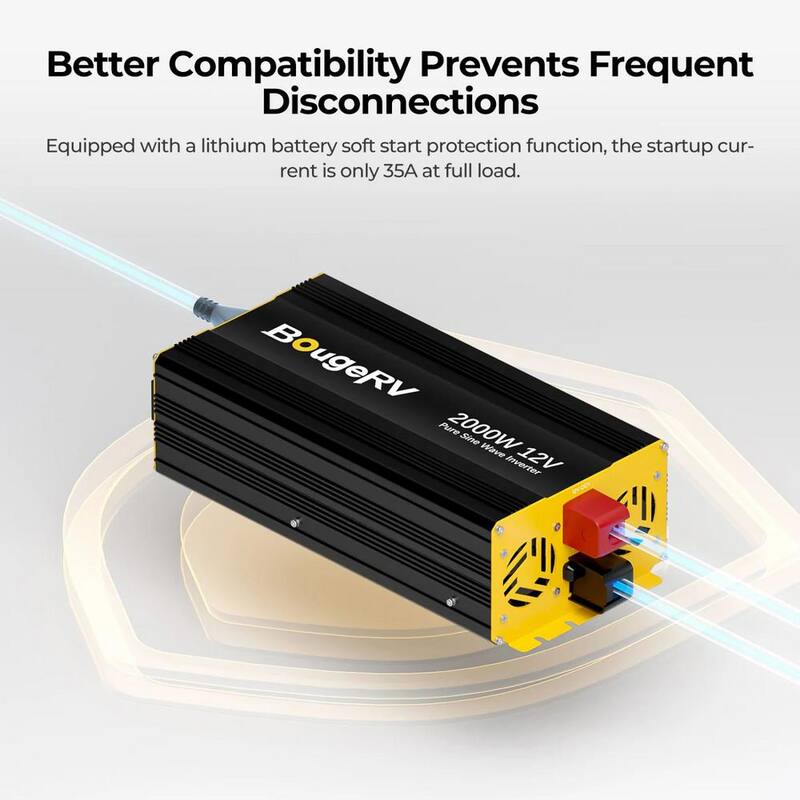 BougeRV 2000W 12V Pure Sine Wave Inverter with Bluetooth - HD253