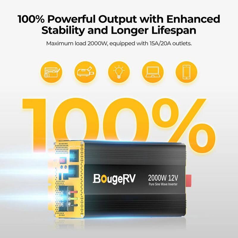 BougeRV 2000W 12V Pure Sine Wave Inverter with Bluetooth - HD253