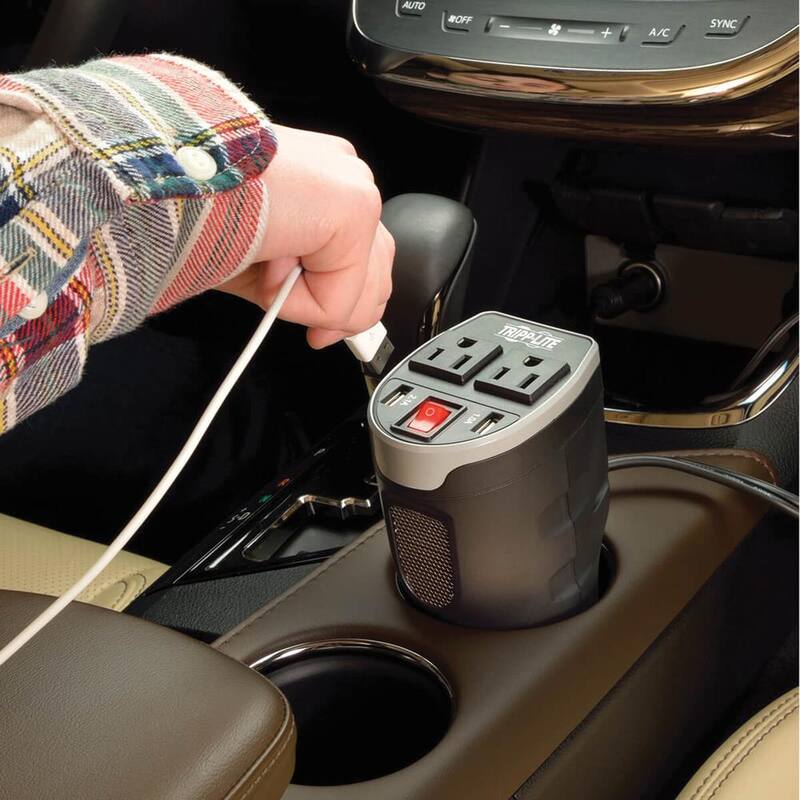 Tripp Lite 200-Watt Power Verter Cupholder Car Inverter with 2 AC Outlets and 2 USB-A Ports - PV200CUSB