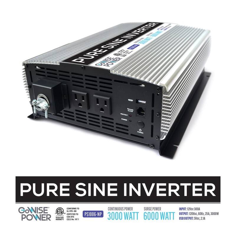 GoWISE USA 3,000-Watt Continuous/6,000-Watt Peak Pure Sine Wave Inverter with AC Hardwire Terminal Block - PS1006