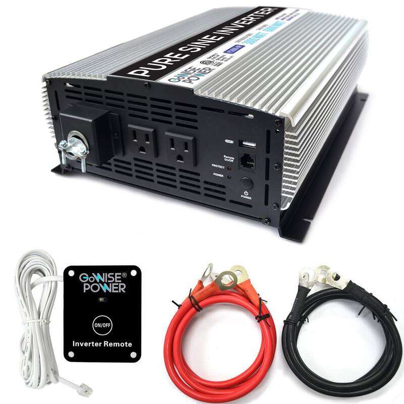 GoWISE USA 3,000-Watt Continuous/6,000-Watt Peak Pure Sine Wave Inverter with AC Hardwire Terminal Block - PS1006