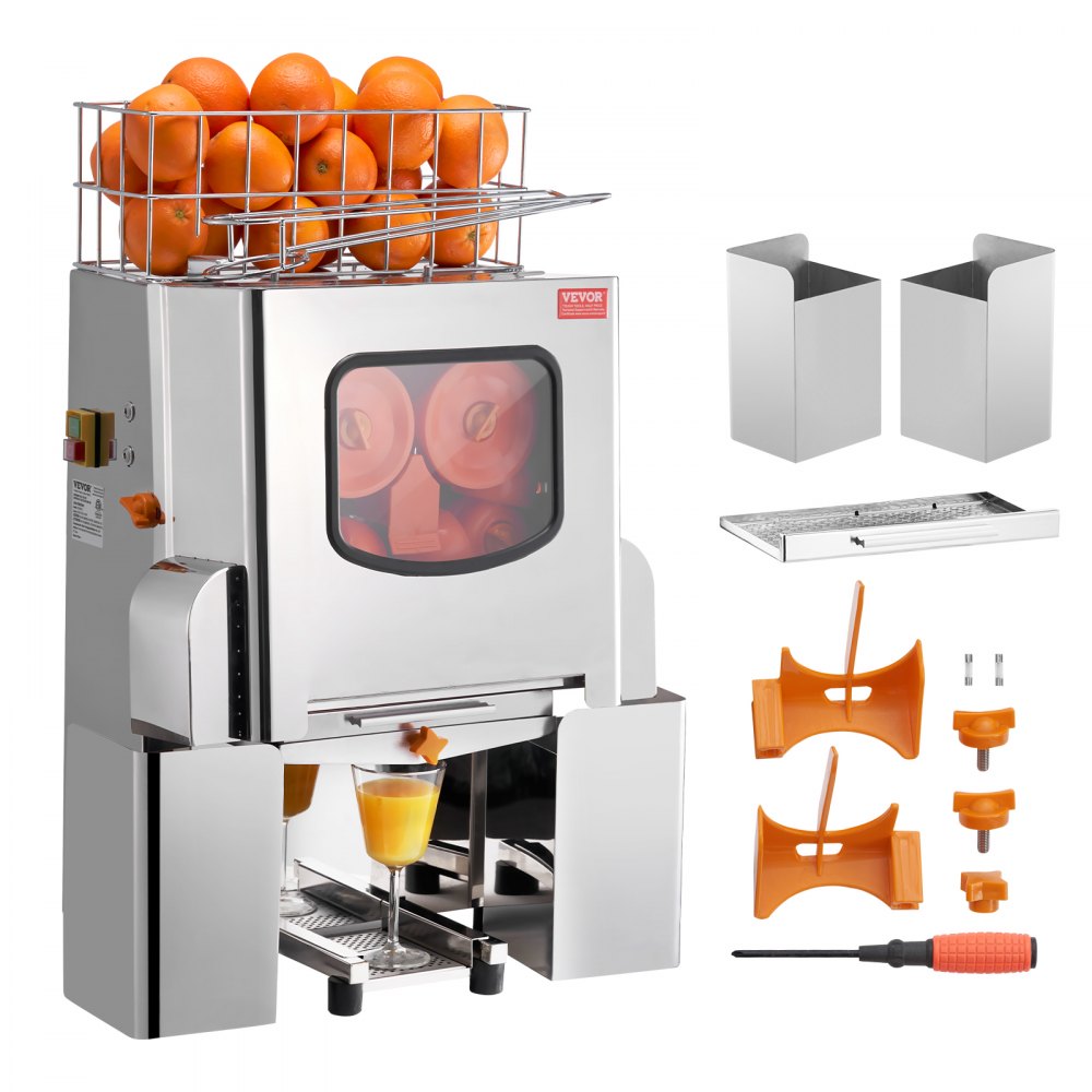 VEVOR Commercial Orange Juicer Machine, 120W Automatic Juice Extractor, Stainless Steel Orange Squeezer 20 Oranges/Minute, with Pull-Out Filter Box, Stainless Steel Cover, 2 Peel Collecting Buckets - TSZDJLCZJBZD8NYZYV1