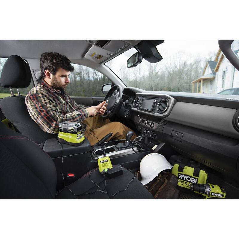 RYOBI ONE Plus 18-Volt 120-Watt 12-Volt Automotive Power Inverter with Dual USB Ports - 4.0 Ah Battery and Charger - RYi120A-BK