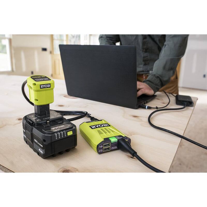 RYOBI ONE Plus 18-Volt 120-Watt 12-Volt Automotive Power Inverter with Dual USB Ports - 4.0 Ah Battery and Charger - RYi120A-BK