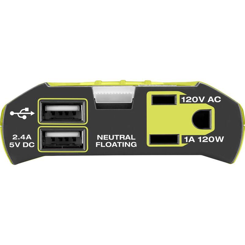 RYOBI ONE Plus 18-Volt 120-Watt 12-Volt Automotive Power Inverter with Dual USB Ports - 4.0 Ah Battery and Charger - RYi120A-BK