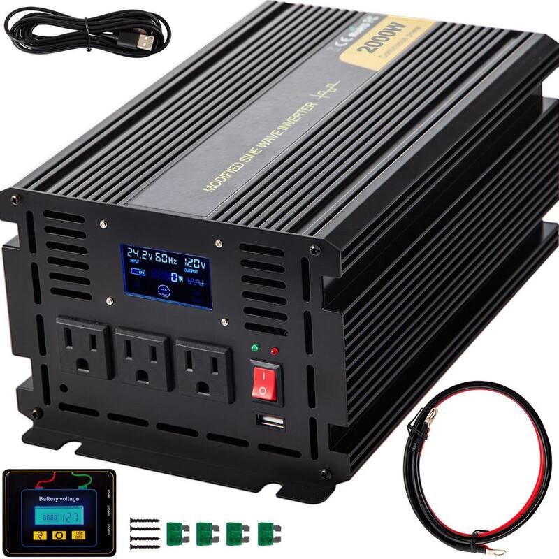 VEVOR Car Power Converter 2000-Watt Modified Sine Wave Inverter DC 24-Volt to AC 120-Volt with LCD Display Remote Controller - ZNB2KW-24-120Y3B5V9