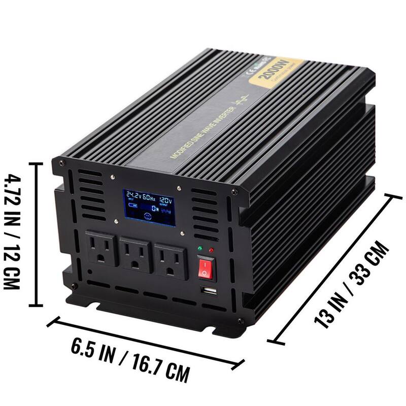 VEVOR Car Power Converter 2000-Watt Modified Sine Wave Inverter DC 24-Volt to AC 120-Volt with LCD Display Remote Controller - ZNB2KW-24-120Y3B5V9
