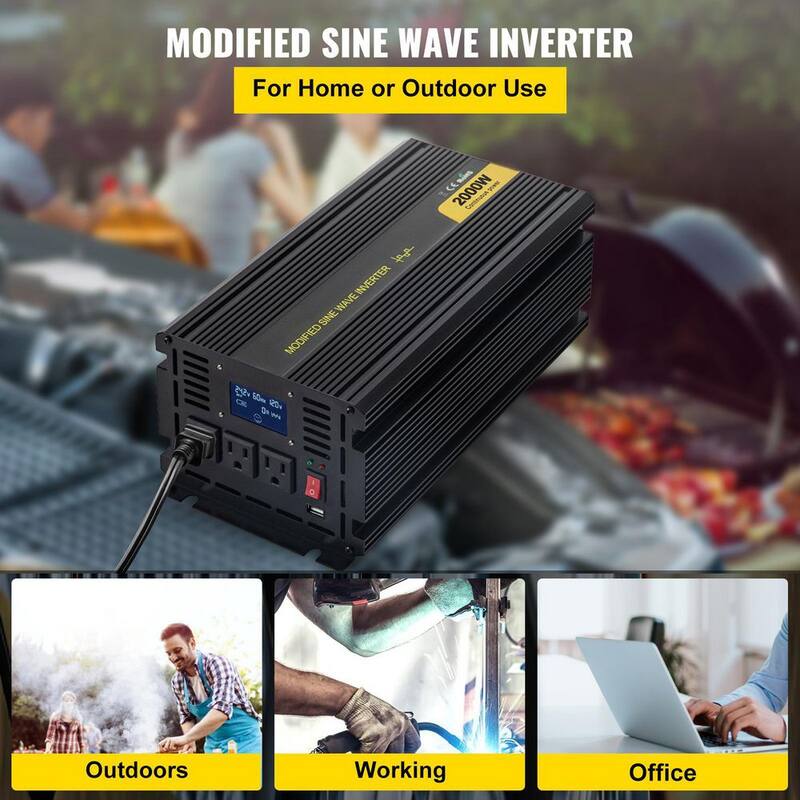 VEVOR Car Power Converter 2000-Watt Modified Sine Wave Inverter DC 24-Volt to AC 120-Volt with LCD Display Remote Controller - ZNB2KW-24-120Y3B5V9