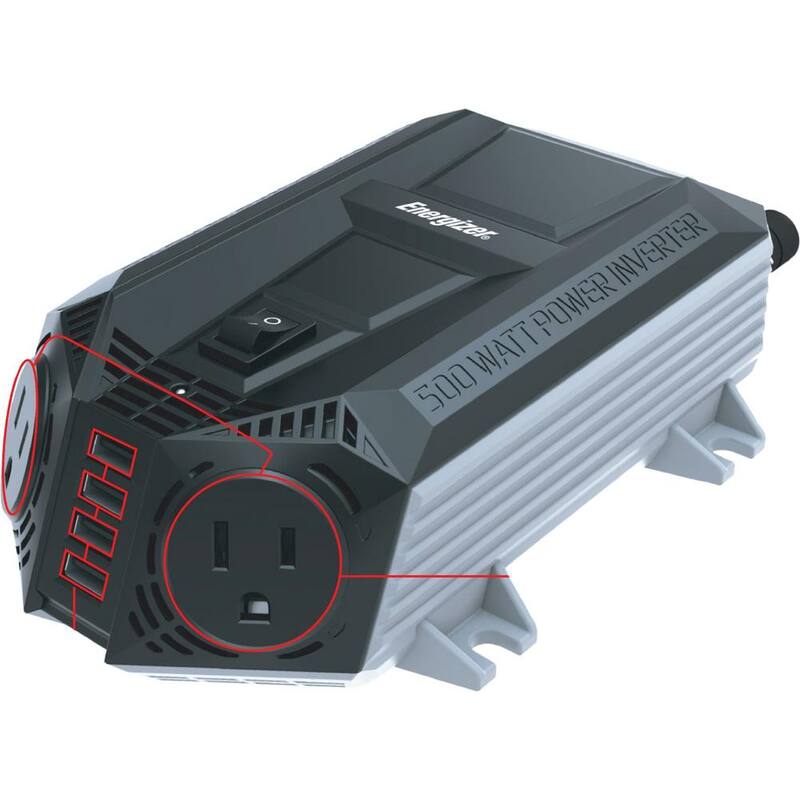 Energizer EN548 500-Watt Power Inverter 12V DC to AC Plus 4 x 2.4A USB charging ports Total 9.6 Amps - EN548